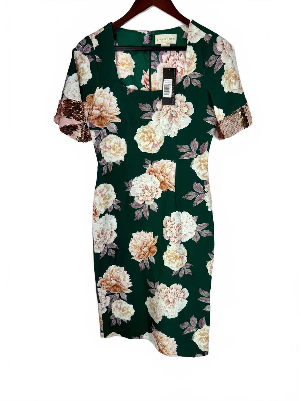 Sachin & Babi Abigail Dress in Forest Green Floral Print Size 4
